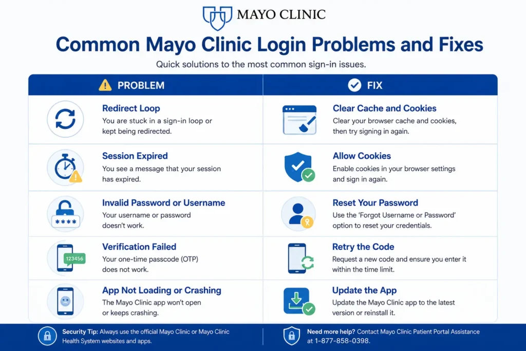 Common Mayo Clinic Patient Portal Login Problems and their fixes